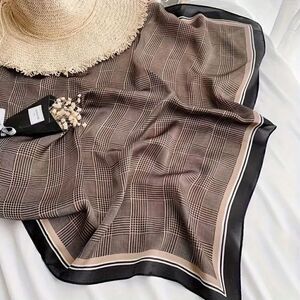 27"x27" Square Scarf Thin Soft Cozy Smooth Neck Scarf Brown & Black